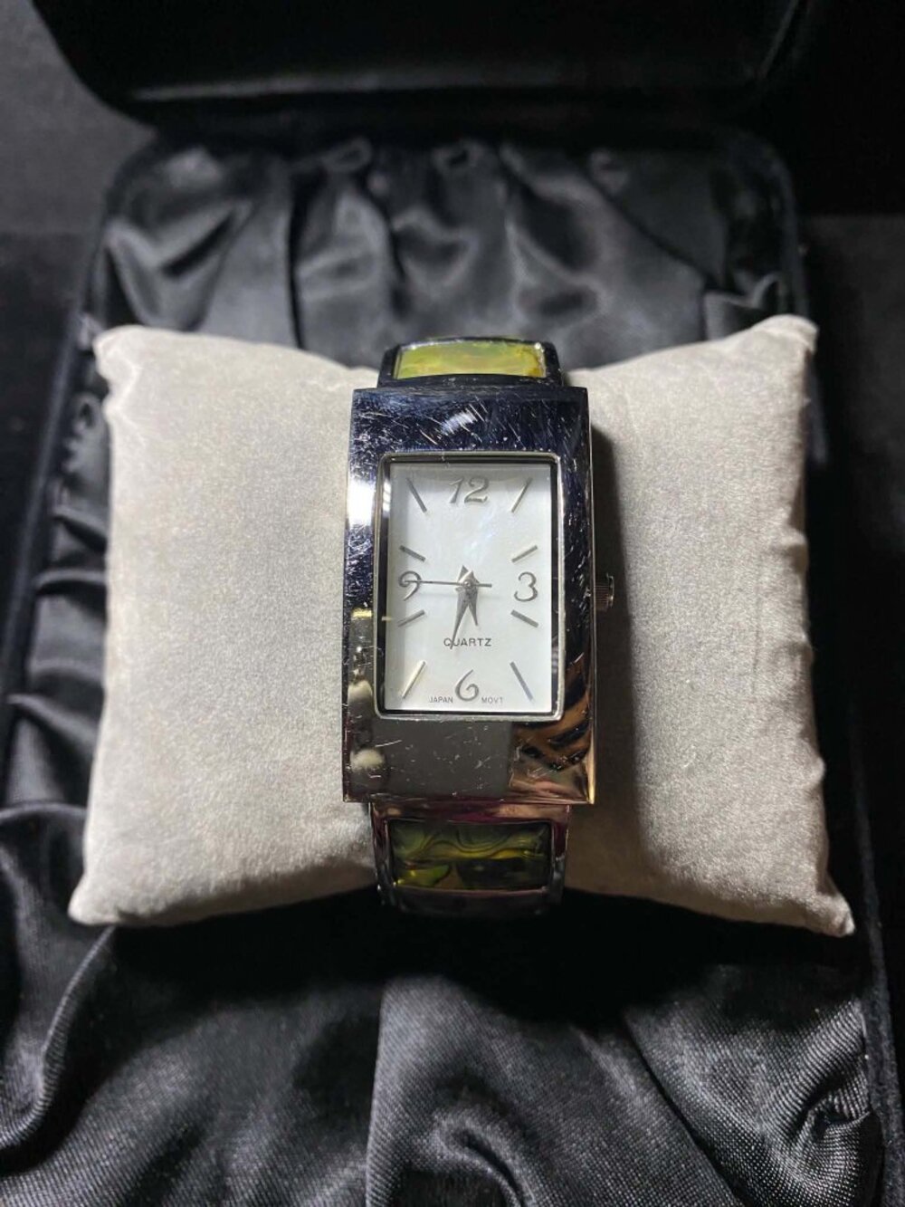 Vintage Silver tone Quartz Abalone Shell Cuff Bracelet Working Watch Beach